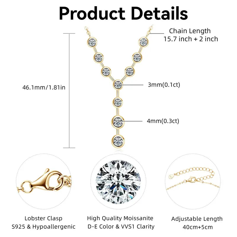 4mm&3mm Moissanite Pendent Necklace 925 Sterling Silver Fashion Sexy Y-Shaped Necklaces for Women 2025 Party Jewelry Gift