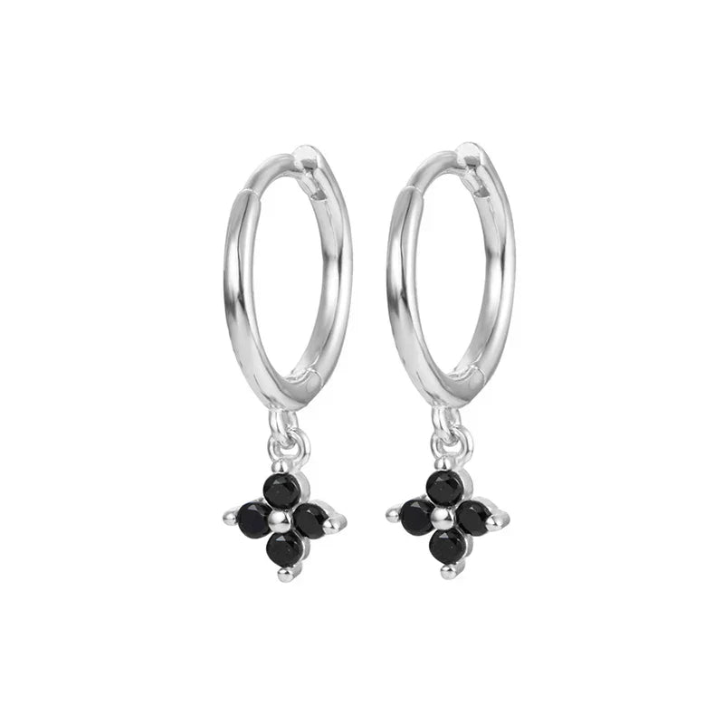 925 Sterling Silver Romantic Color Zircon Three-petal Flower Stud Earrings for Women Fashion Huggies Piercing Jewelry
