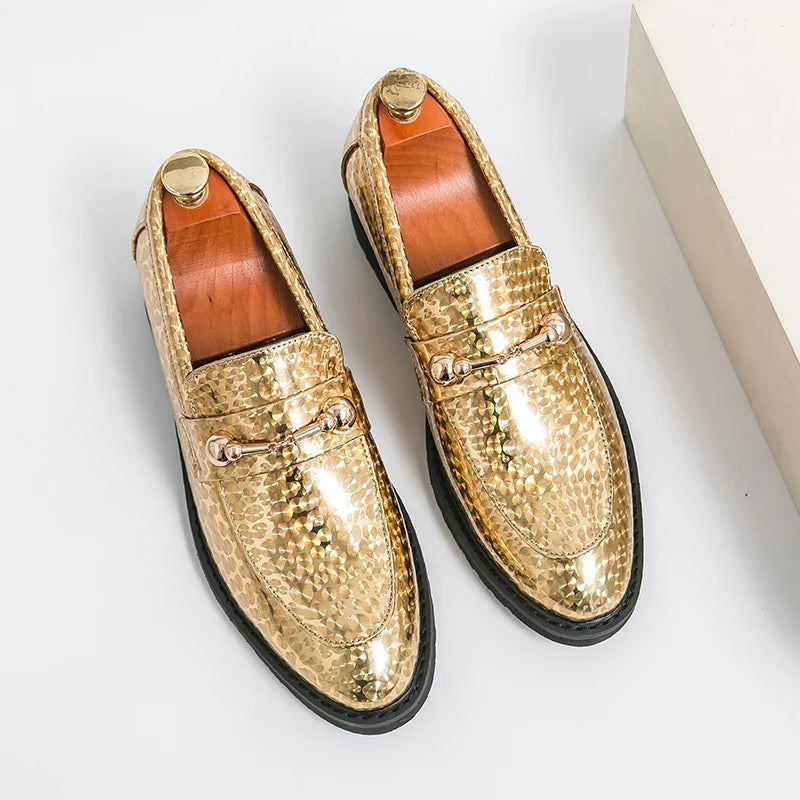 Men's Glossy Leather Shoes European American Luxury Blue High-end Banquet Loafers Commuting Party Dress Formal Shoes Size：38-46