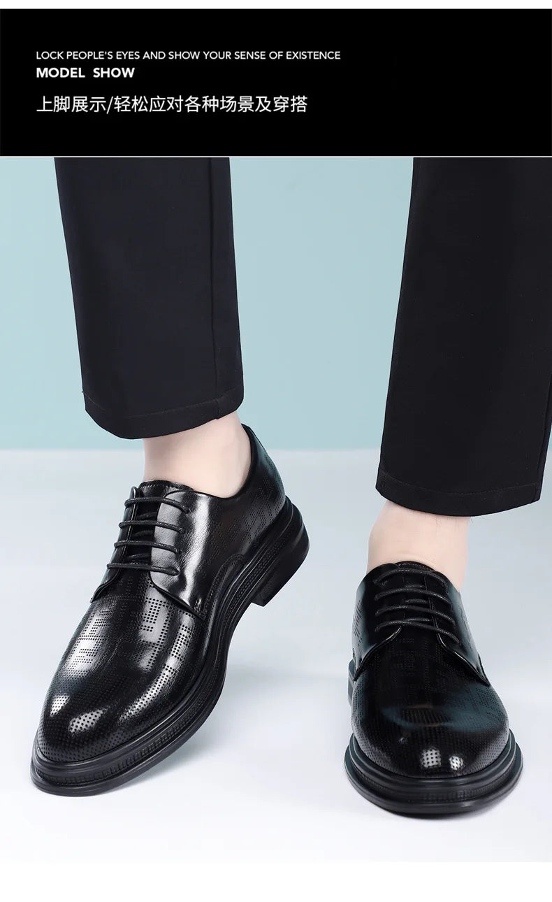 Spring Summer Increase Leather Shoes for Man Lace Designer Business Casual Shoes Male Fashion British Style Dress Shoe Man