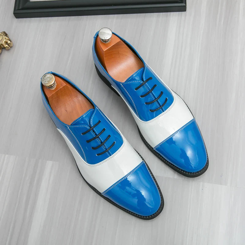 High Quality Blue Leather Dress Shoes Man Pointed Toe Elegant Men's Wedding Shoes Flat Low Cut Party Shoes For Man Formal Shoes