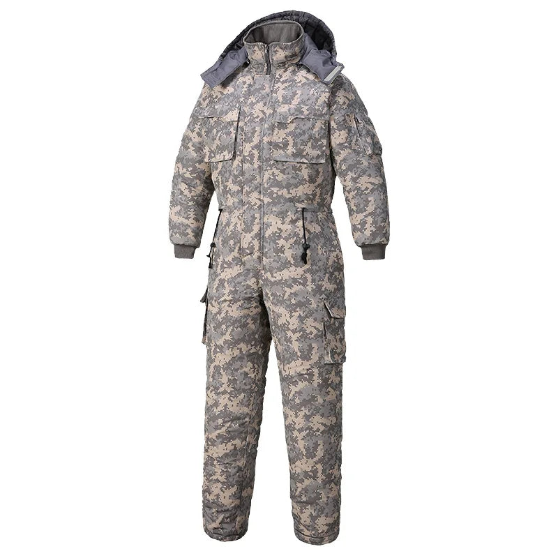 Men Winter Waterproof Thick Cotton Jumpsuit Clothing Outdoor Convenient Sports Camo Jacket Warm Cold Proof Hooded Work Clothes