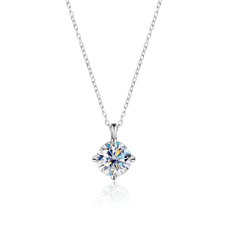 0.3-3CT D Color Moissanite Necklace for Women Classic 4-claws Pendant Sparkling S925 Sterling Silver Lab Diamond Chain