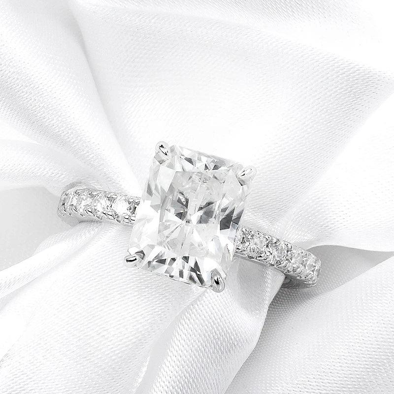 4.65cttw Radiant Cut All Moissanite Rings for Women Flawless D Color Sparkling Full Diamond Wedding Band Sterling Silver