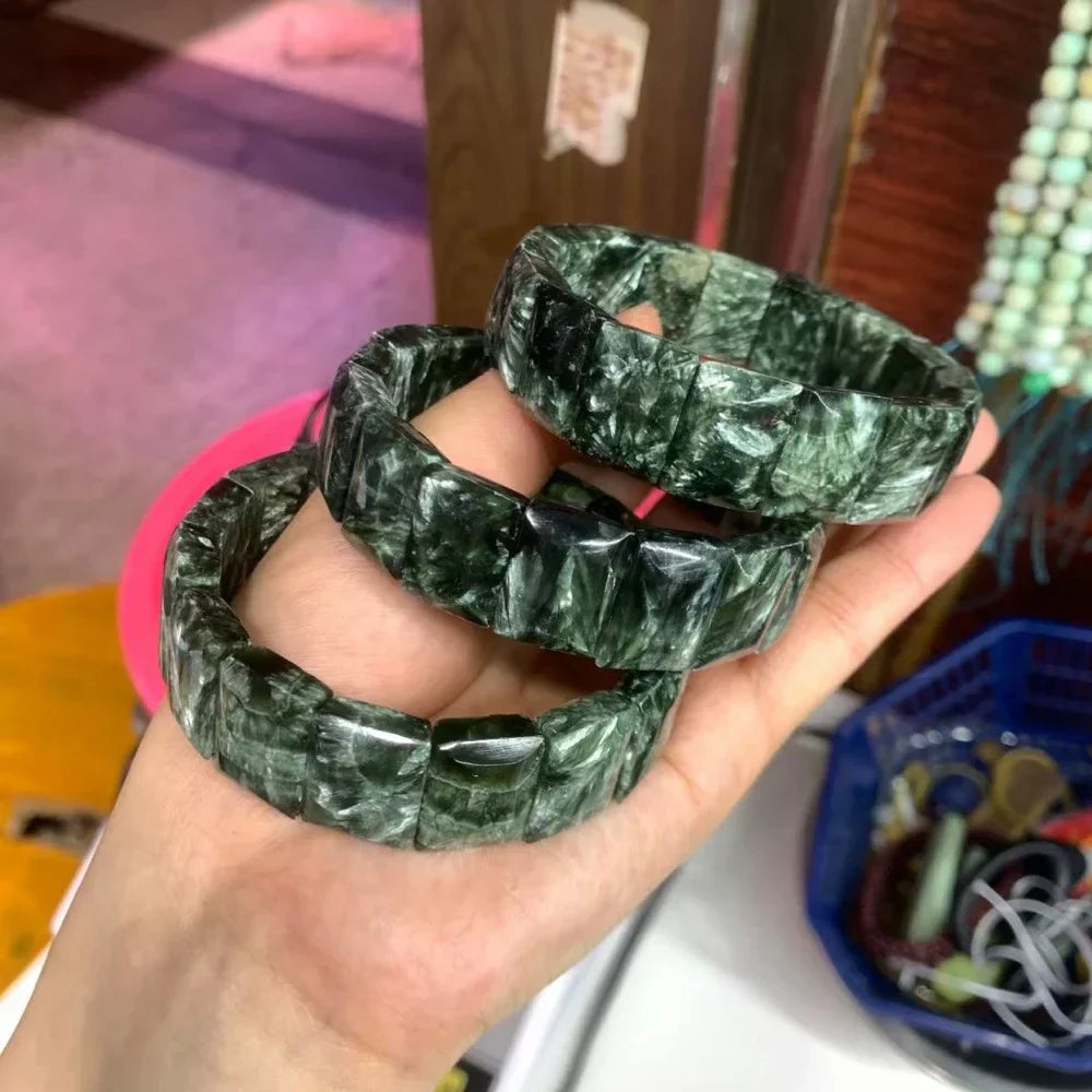 Russian Seraphinite (Clinochlore) Beads Elastic Bracelet Natural Gemstone Jewelry Bangle for Women for Men for Gift Wholesale !