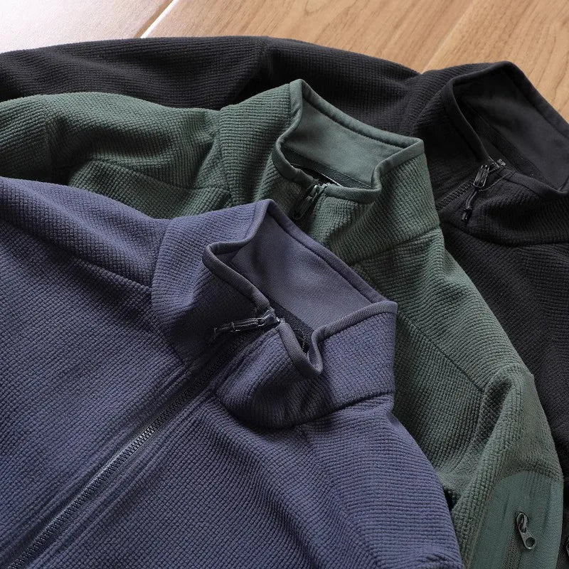 Outdoor Lightweight Fleece Sweatshirt Jacket Men's Zipper Closure Stand Collar Technical Fabric Comfortable Youth Fashion