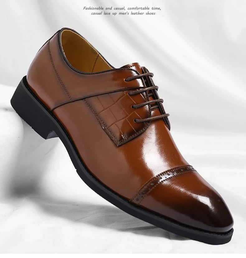 Men's Big Size 39-48 Black Leather Cap-Toe Oxford Shoes New Formal Business Dress Shoes Male Spring Autumn Wedding Shoe for Man