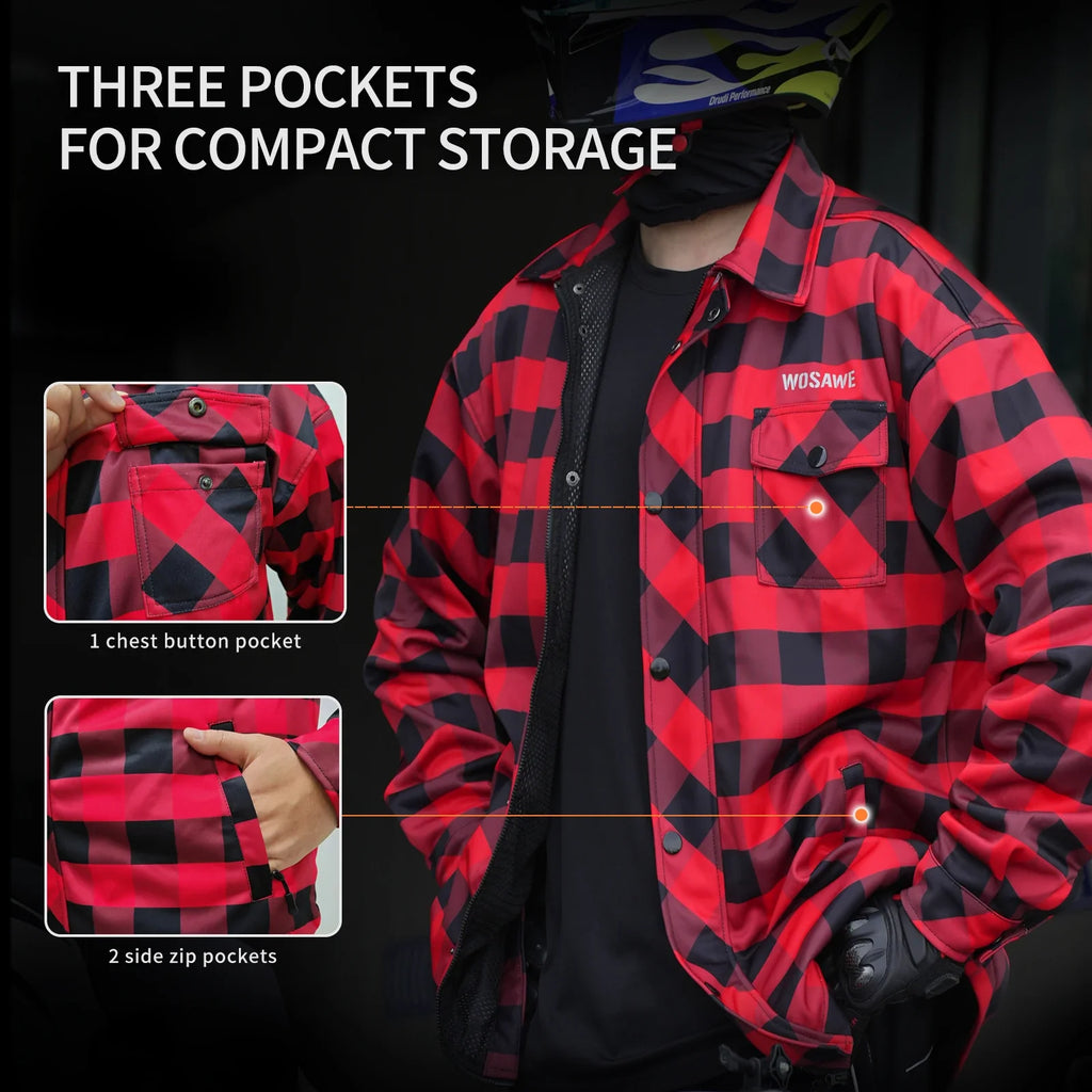 Men's Women's Winter Motorcycle Jacket Warm Motocross Motorbike Checkered Casual Outdoor Riding Shirts