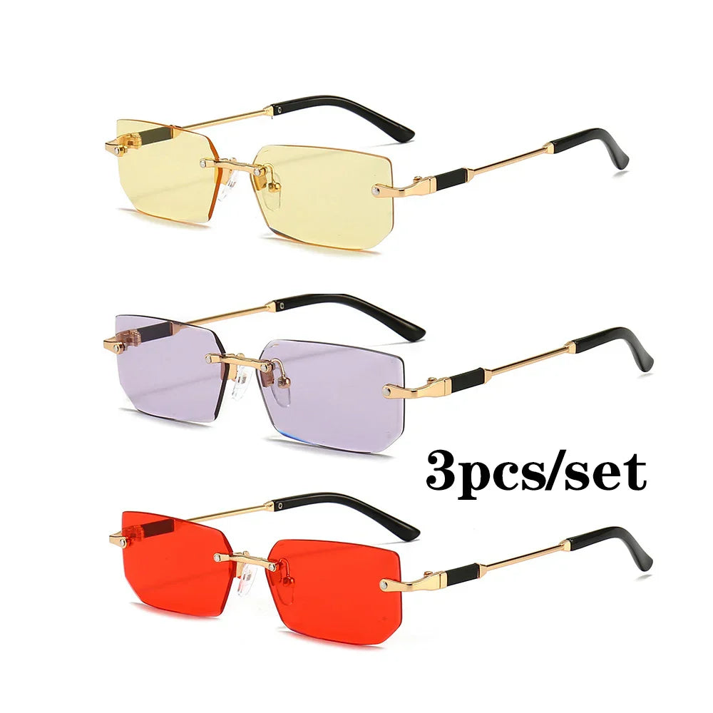 Fashion Rimless Rectangle Sunglasses Popular Women Men Shades Small Square Sun Glasses For Female Male Summer Traveling glasses