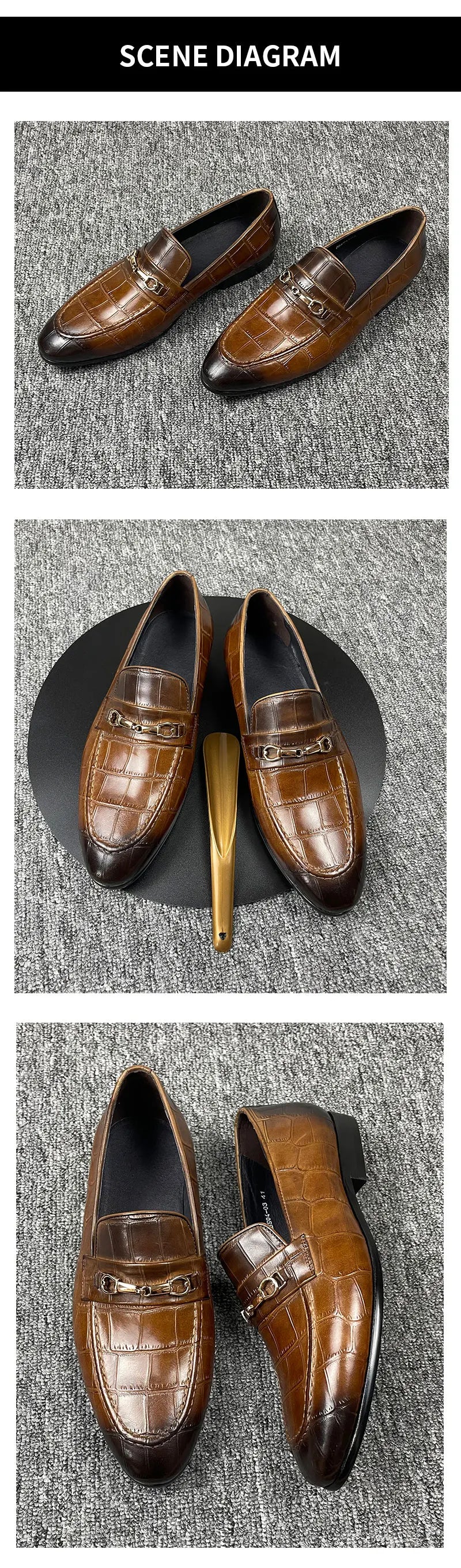 Men's Genuine Leather Loafers|Crocodile-Print Slip-On Shoes for Men|Pointed Toe Fashion Footwear|Comfortable Men's Dress Shoes