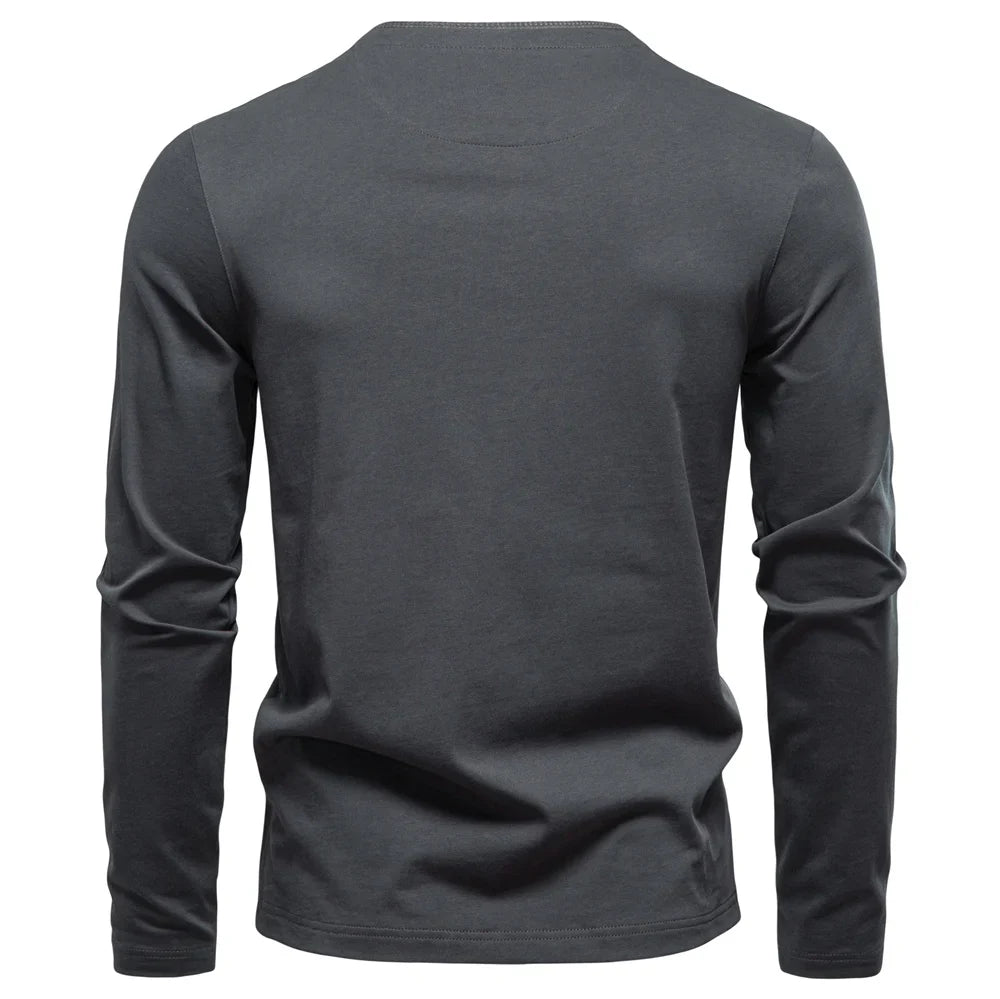 Men's Long SleeveT-shirt Fashion HIgh Quality Cotton t shirt for man button collar basic tshirt
