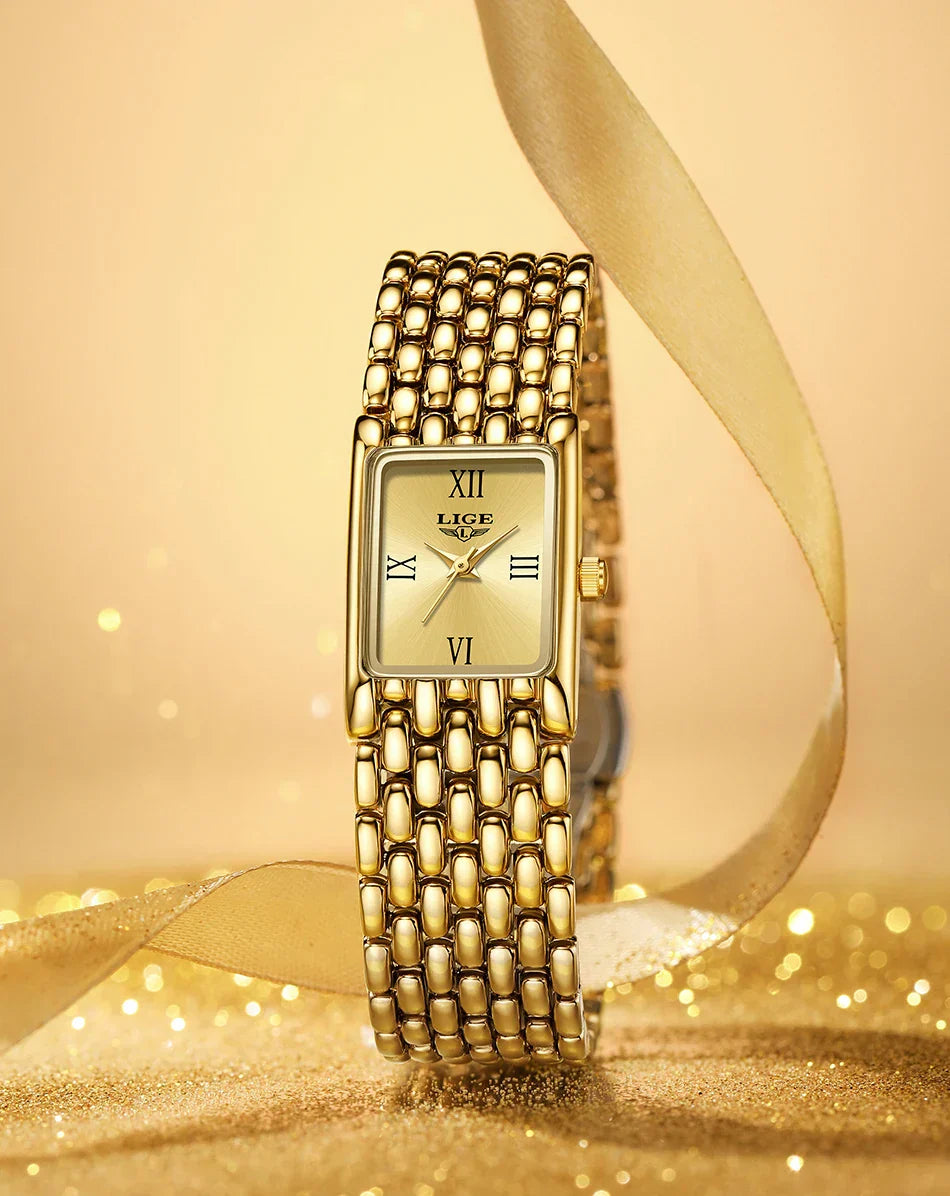 2025 New Gold Women's Watch Luxury Quartz Watch Stainless Steel Bracelet Retro Fashion 30M Waterproof Watch for Women reloj