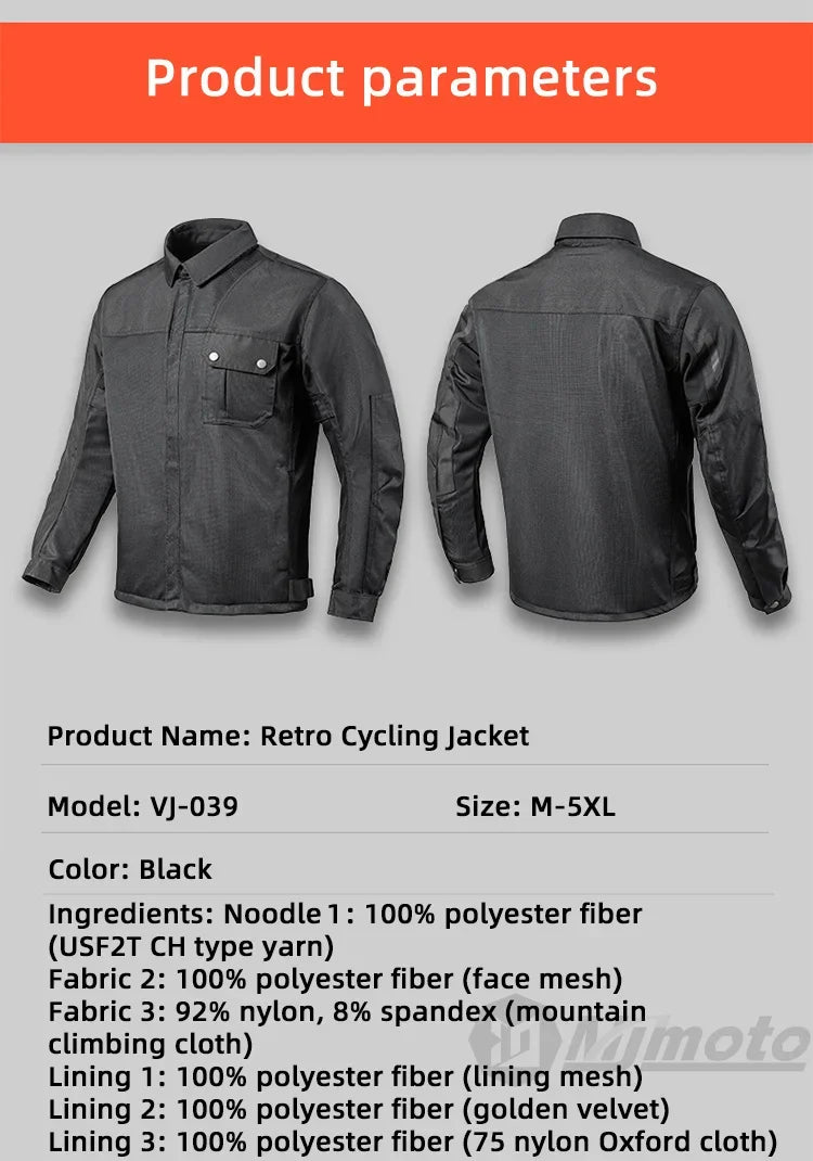 Men Motorcycle Jacket New Upgraded Summer Breathable Jacket CE Protective Retro Black Motorbike Motorcyclist Mesh Clothing