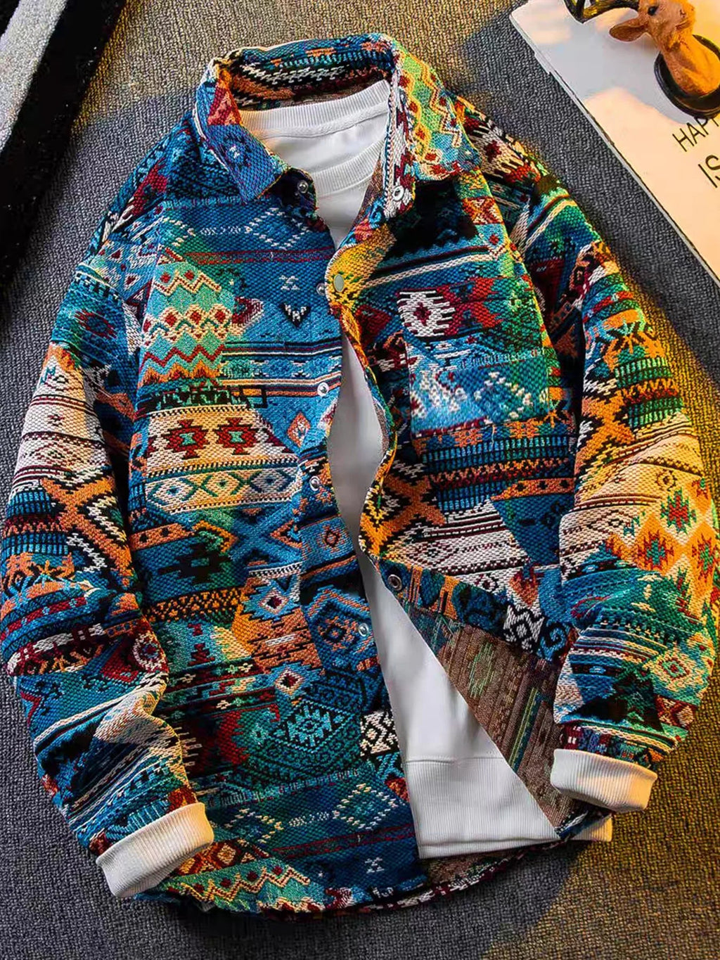 Spring and autumn new ethnic style printed long-sleeve jacket for men, high-end stylish trendy jacket