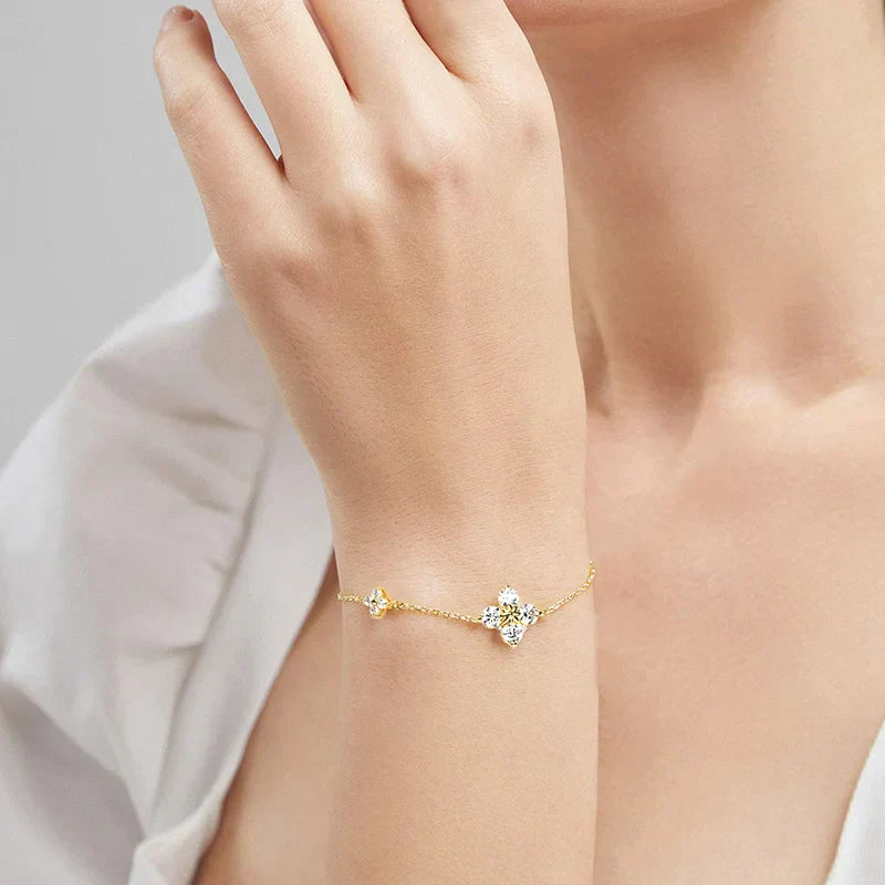 Clover GRA Certified 1.2cttw Moissanite Diamond Link Bracelet for Women 925 Silver Plated 18k Gold Hand Chain Bracelets