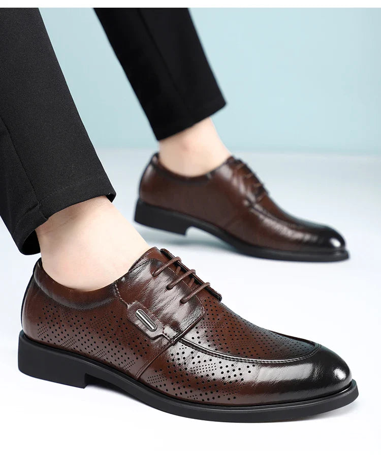 Men's Summer Breathable Leather Shoes Comfortable Soft Bottom Hollow Design Business Formal Derby Shoes British Style-SJ551-1