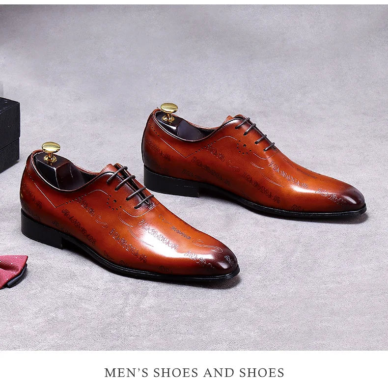 Men's Business Dress Leather Shoes Genuine Leather Shoes Full Cowhide British Laser Engraving Pattern Men's Wedding Shoes 37-46