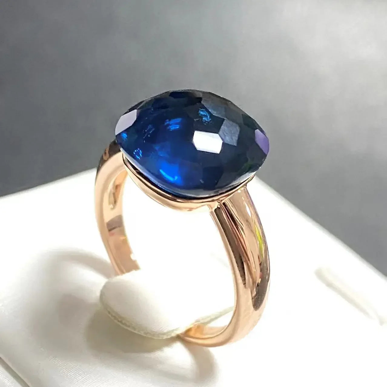 Trendy 12.6mm Flat Rose Gold Ring 35 Candy Colors Green Amethyst Turquoise Crystal Jewelry Gift for Women