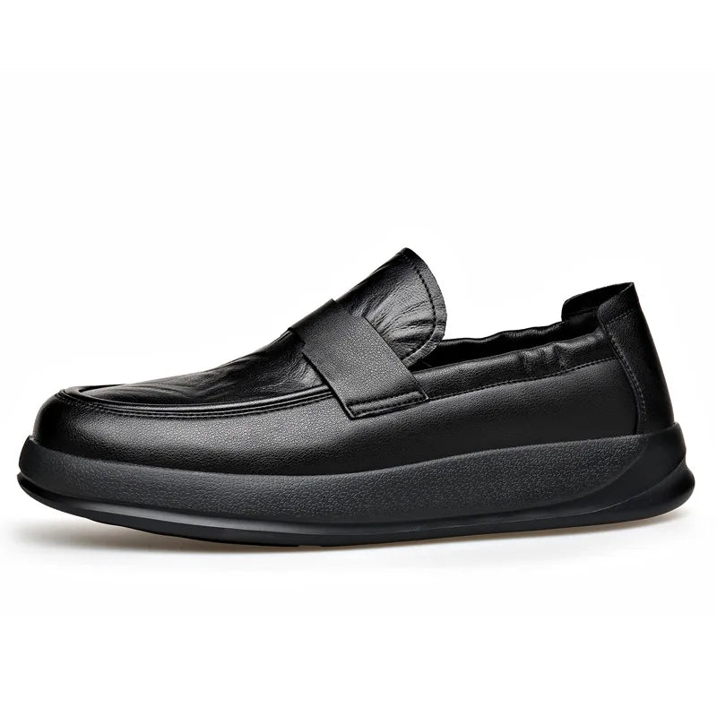 Spring Summer New Genuine Leather Shoes Men Solid Color Fashion Loafers Male Soft Sole Anti-slip Height-increasing Loafers Man