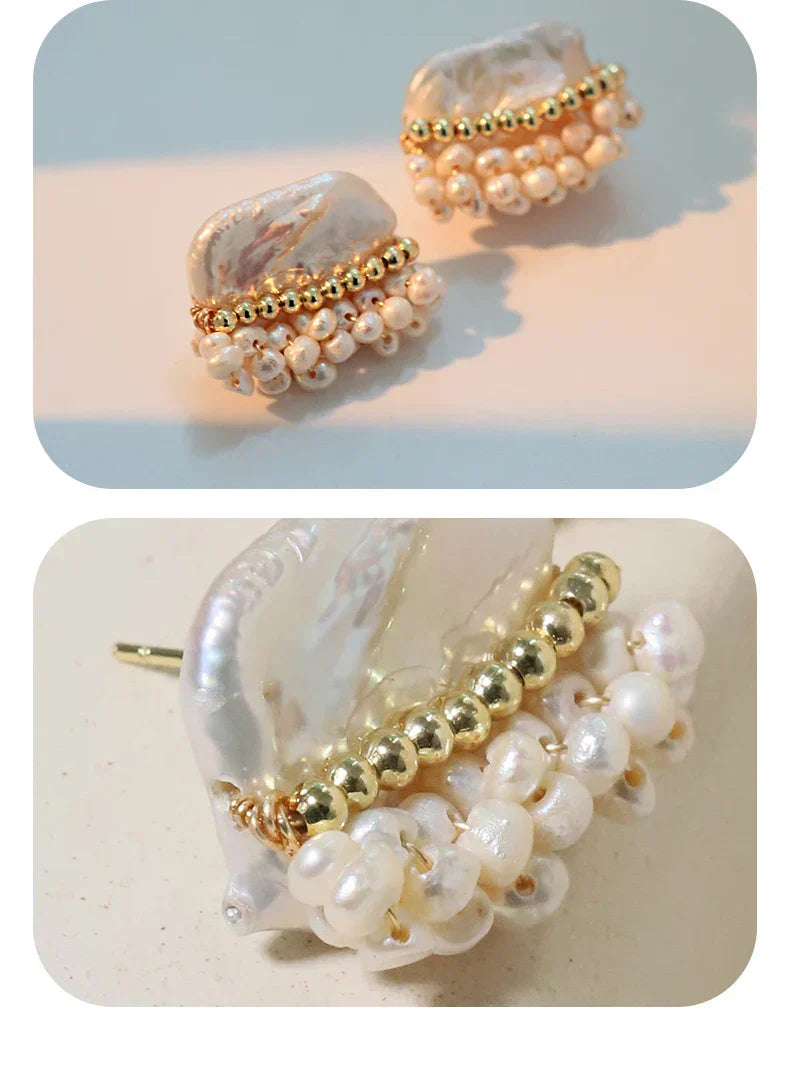 Natural Freshwater Baroque Pearl Earrings Korean Style Women Luxury Jewelry Fashion Ladies and Girls Gift GE1586