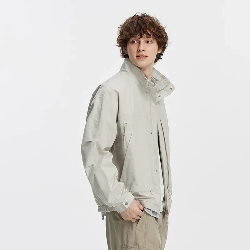 Men Jacket Lightweight Utility Stand Collar Zip Outdoor Commuter Style Loose Autumn Outerwear Daily Wear 2026