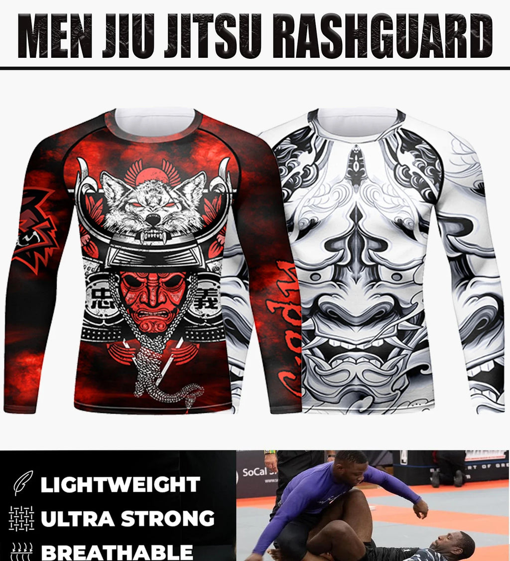 Men's MMA BJJ Rashguard Brazilian Jiu-Jitsu No Gi Grey Compression Gym Shirts Westling Martial Art Training T Shirt