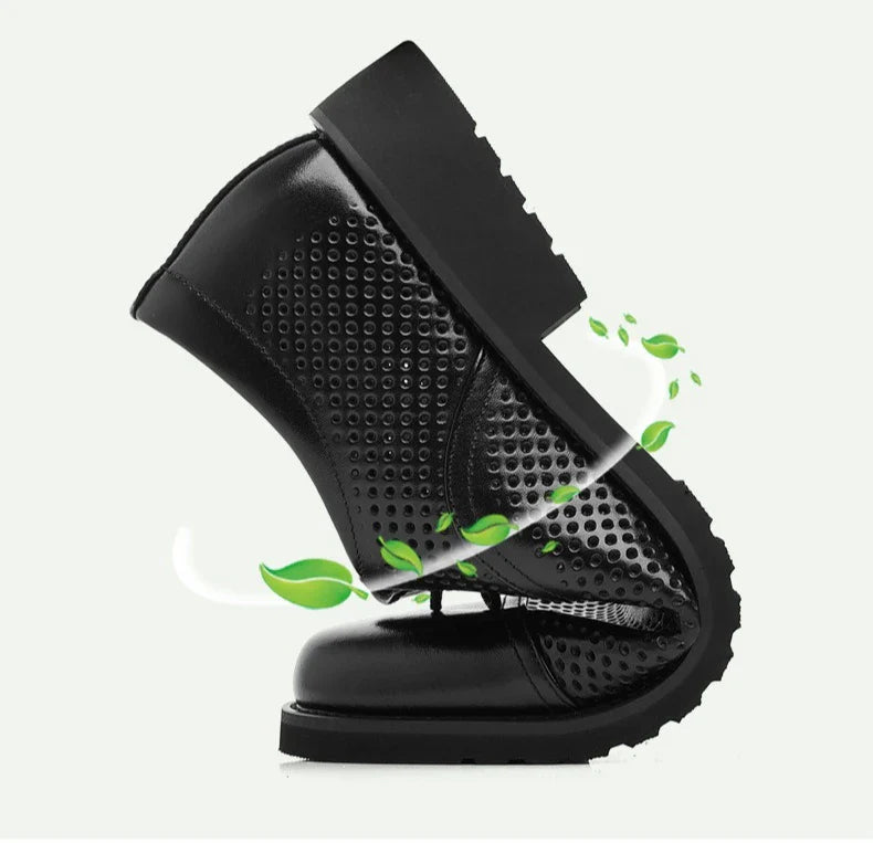 Breathable Hallow New Designer Cow Leather Shoes for Man Summer Autumn Fashion Business Casual Dress Shoes Loafers Man