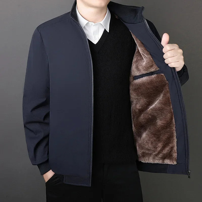 Brand Winter Jacket Men 2026 Autumn Solid Color Plush and Thick Coats Men Plus Size 8xl Stand Collar Warm Men Clothing