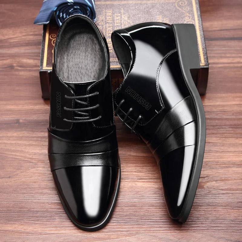 6cm/8cm Height Increasing Mens Formal Dress Shoes Cow Leather Elevator Shoes Business Office Oxfords Wedding Party Social Shoes