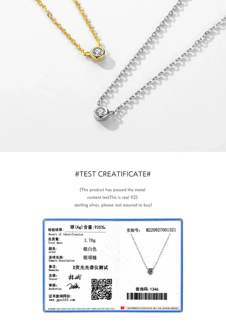 925 Sterling Silver Simple 4mm Zircon Link Chain Pendant Necklace Fine Jewelry Fashion Choker Necklace For Women