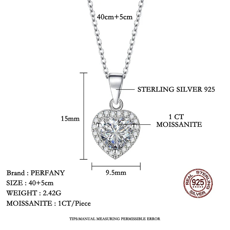 1CT Heart Cut Moissanite Necklace for Women S925 Pure Silver Sparkling Diamond Pendant Fashion Jewelry Party Gift
