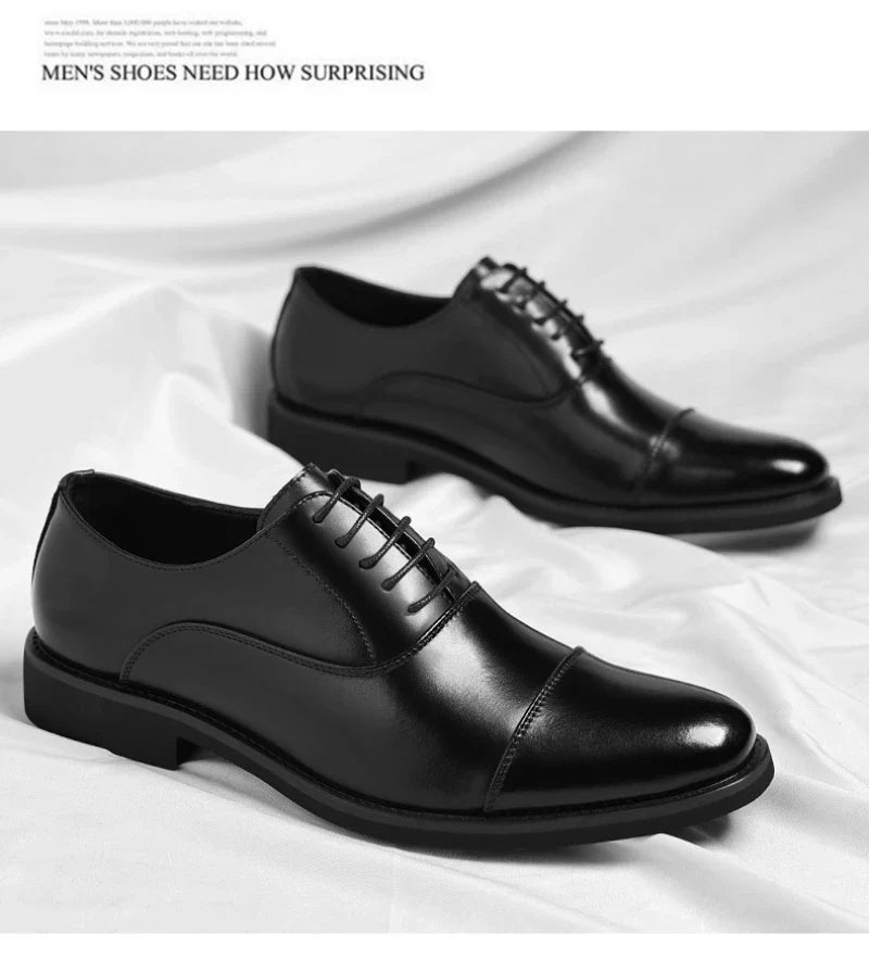 Mens Brown Gradient Leather Cap Toe Oxford Dress Shoes Lace Up Formal Business Office Work Daily Wear Comfortable Non Slip Shoes