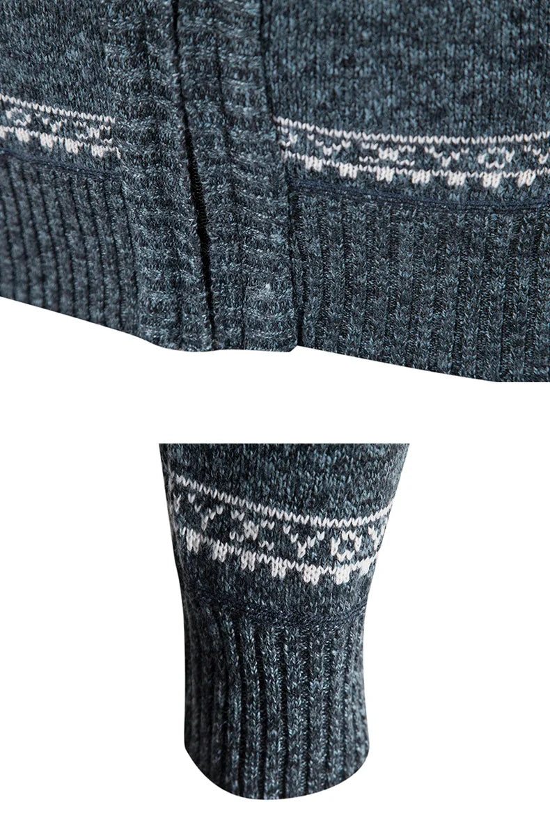 Winter Men's Fleece Cardigan Christmas Knit Sweater Coat Business Casual Jacket High Quality Male Wool Cashmere Clothing