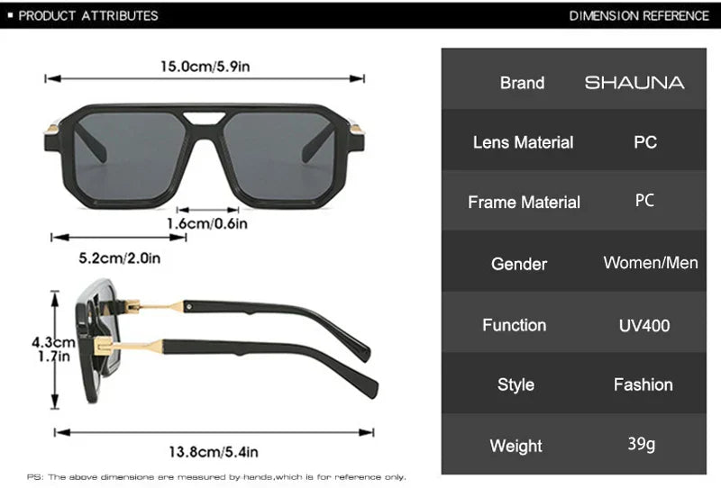 New Double Bridges Square Sunglasses Women Fashion Gradient Shades UV400 Retro Polygon Men Sun Glasses