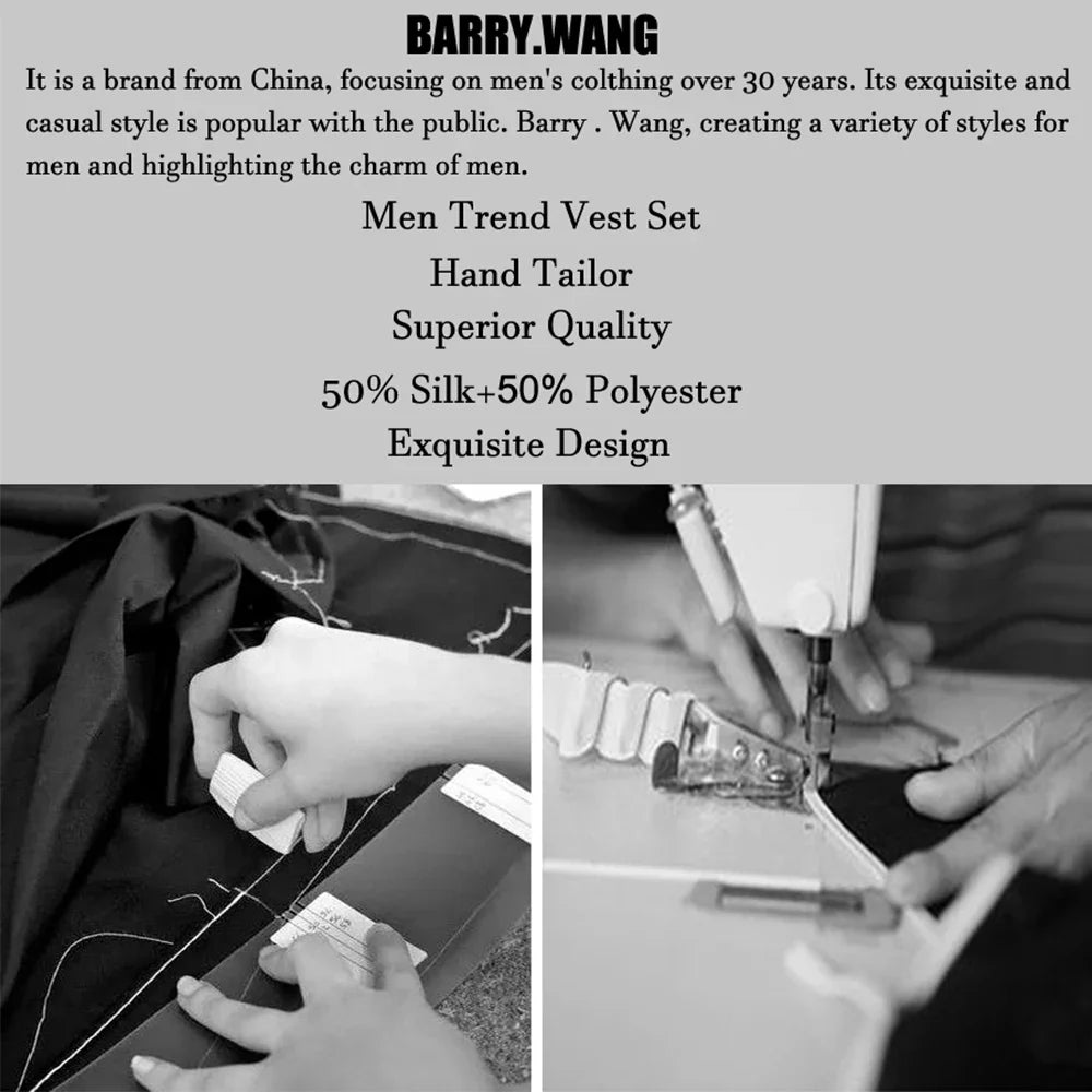 Designer Men's Vest Dark Green Solid Silk Satin Waistcoat Tie Bowtie Hanky Wedding Formal Male Suit Sleeveless Jacket Barry Wang