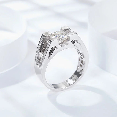 1ct 2ct Moissanite Ring For Men 925 Sterling Silver with White Gold Plated Wedding Band Man Rings Luxury Fine Jewelry