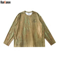 Men's Wasteland Style Long Sleeve T-Shirt - Distressed Digital Print & Loose Elastic Fit Casual Top Unisex