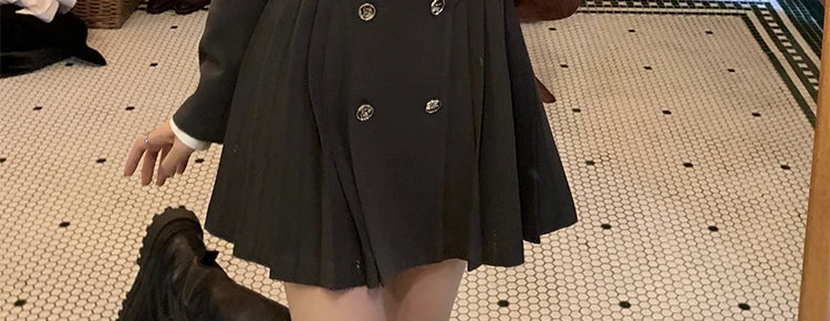 Sweet Style Suit Dress Korean Drama Main Character Waist Cinched Beautiful  Skirt College Style High Waist Double Breaste...
