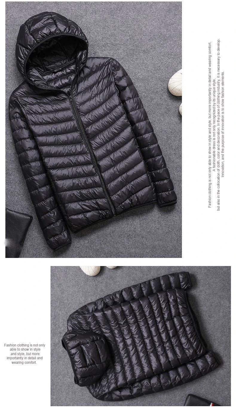 Autumn and Winter Fashion Ultra Light Duck Down Hooded Down Jacket Men's White Duck Down Feather Warm Coat Men's Street Clothing