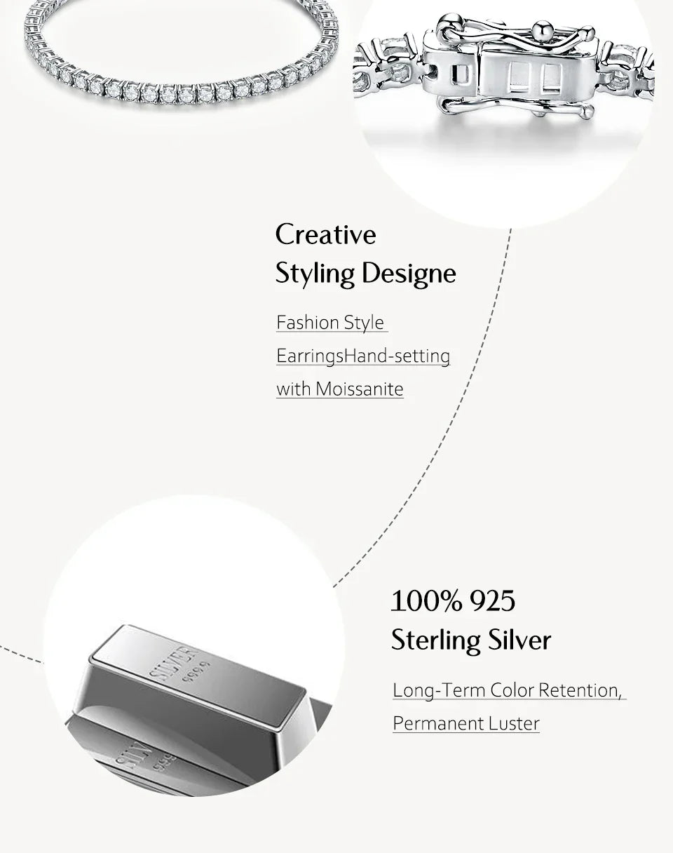 D Color Round Cut 5.0 4.0mm Moissanite Tennis Bracelet for Women Man Real 925 Sterling Silver Pass Diamond Tester Gift