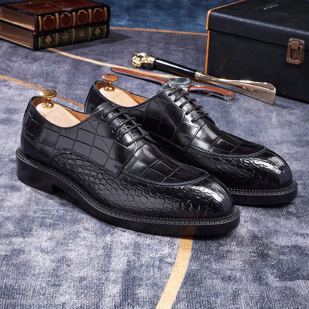 Luxury Man Dress Shoes Increased Height Oxfords Shoe Genuine Cowhide Leather Crocodile Pattern Elegant Wedding Male Footwear