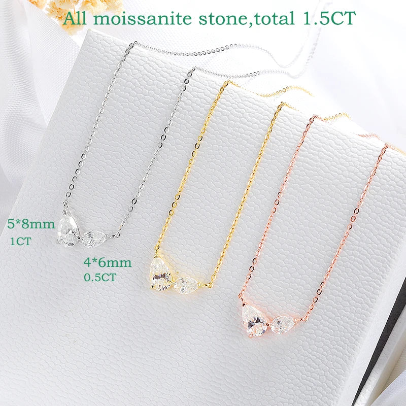 Pear Cut All Moissanite Necklace for Women 2 Gems Lab Diamond Female Pendant 100% 925 Sterling Silver Jewelry Wholesale