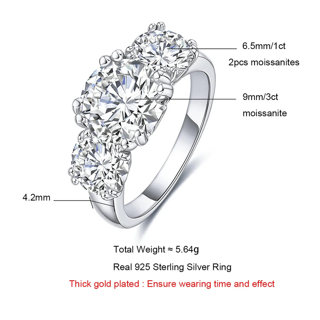 5cttw D Color Moissanite Luxury Three Stone Engagement Ring 925 Silver Rings 18K Gold Plated Customs Jewelry Wholesale