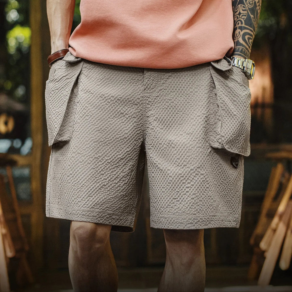 Men's Lightweight Seersucker Five Inch Shorts American Retro Mountain Style Techwear Thin Casual Summer Men Bottoms
