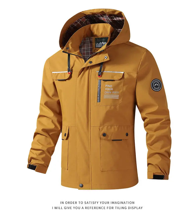 Hooded Waterproof Jacket Men Outdoor Softshell Zip Up Outwear Windbreaker Hiking Camping Coats Lightweight Spring Autumn Coats
