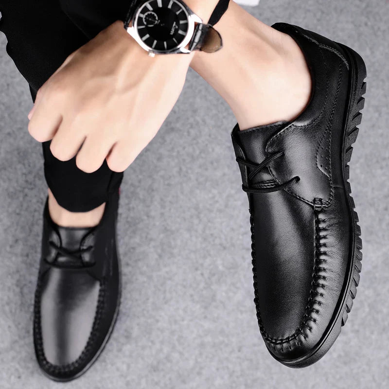 Italian Brand Men's Genuine Leather Casual Shoes Handmade Soles Loafers Lace Up Breathable That's Oxford Shoes for Summer