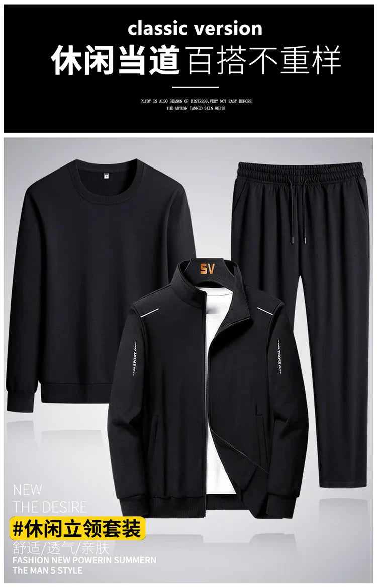 Male Casual Loose Sets Jacket+Pant+sweatshirts 3 Piece Men Set Tracksuits Men Gym Plus Size Sportswear Spring Autumn Men Sets