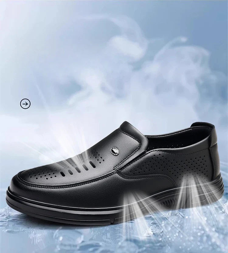 Spring Summer Hallow Leather Shoes for Men Solid Color Breathable Business Casual Shoes Male New Designer Fashion Sandals Man