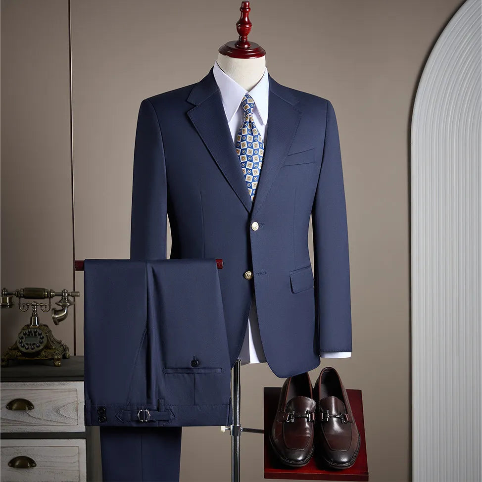 High-end men's wedding party casual suit set - a stylish and fashionable two-piece set for business and casual wear.