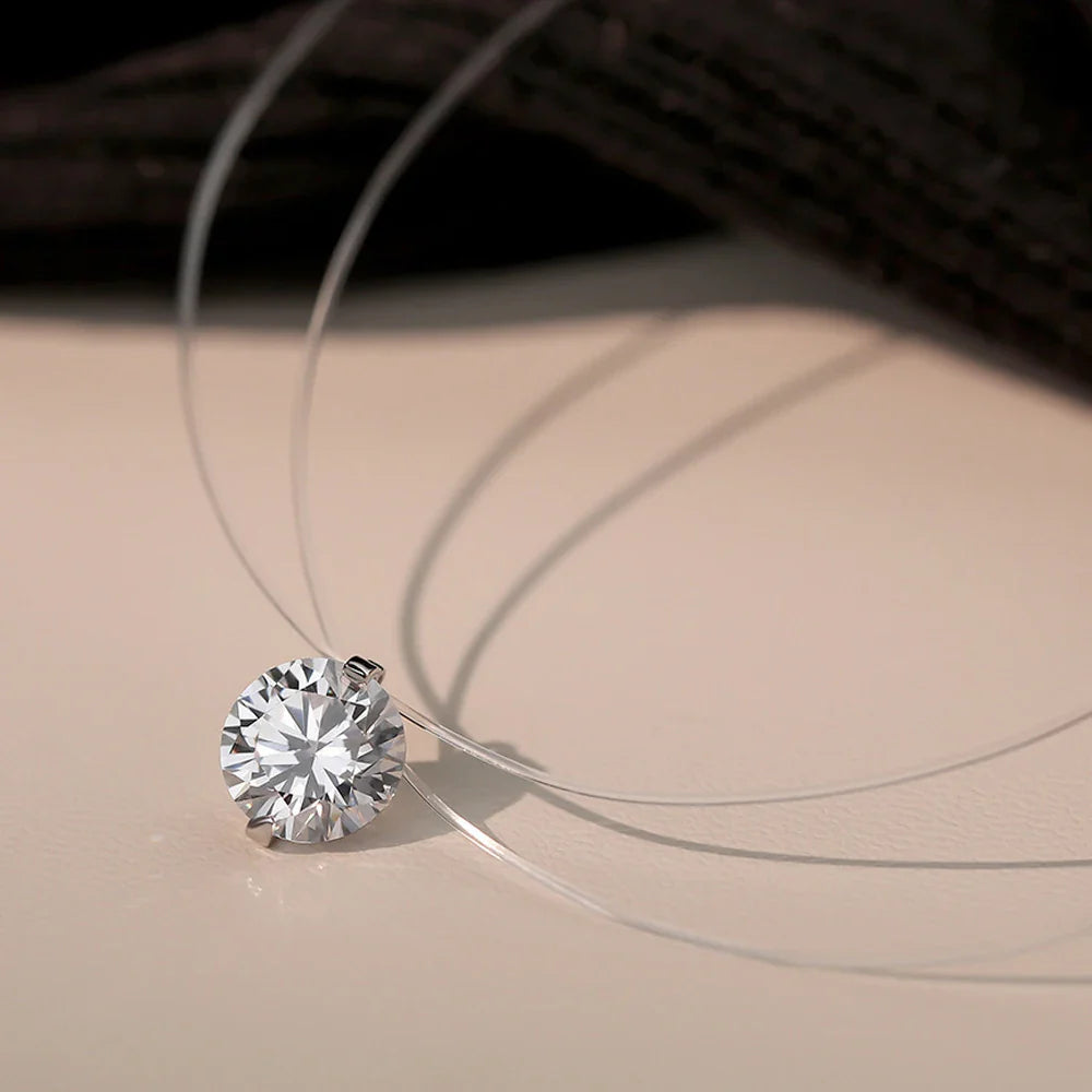 0.5-5CT Moissanite Pendant Necklace Women  Certified 925 Sterling Silver Transparent Fishing Line Choker Chain Jewelry